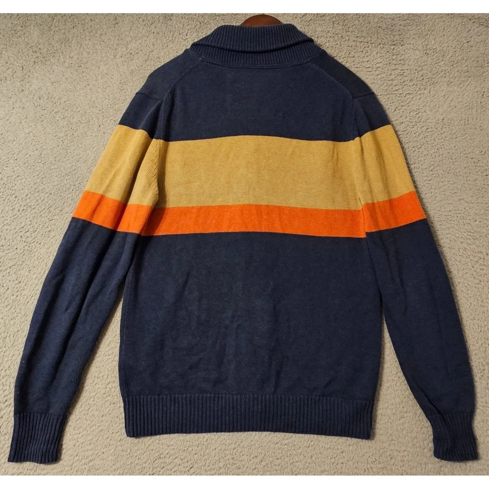 Tom Morris St Andrews Mens Medium Cotton Shawl Collar Cardigan Sweater Blue Gold